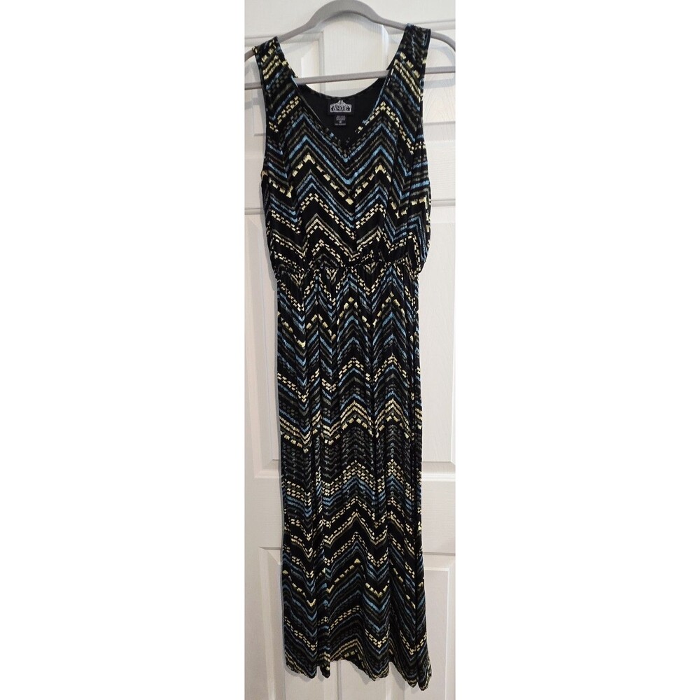 Angie Women's Sleeveless Long Sundress Black Colorful Boho Tribal Sz Medium